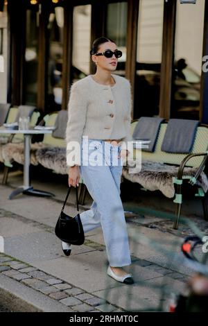 Copenhagen, Denmark. 10th Aug, 2023. Street style, arriving at Rotate Spring-Summer 2024 show, during Copenhagen Fashion Week, Denmark, on August, 2023. Photo by Marie-Paola Bertrand-Hillion/ABACAPRESS.COM Credit: Abaca Press/Alamy Live News Stock Photo