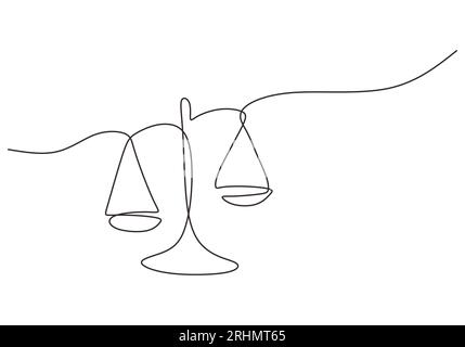 One continuous single line of court legal scales isolated on white background Stock Vector