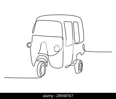 One single continuous line of Bajaj. Classic transportation isolated on white background. Stock Vector
