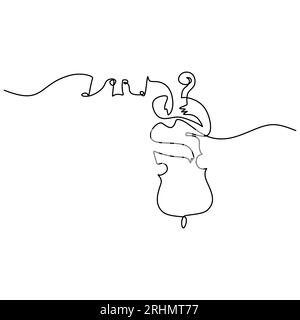 One single continuous line of man playing violin with music notes isolated on white background. Stock Vector