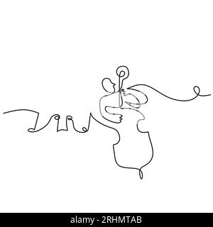 One single continuous line of man playing violin with music notes isolated on white background. Stock Vector
