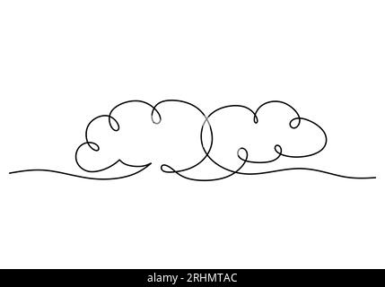 Continuous one single line of sky cloud isolated on white background. Stock Vector