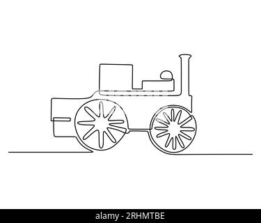 One single continuous line of steam train head. Classic transportation isolated on white background. Stock Vector