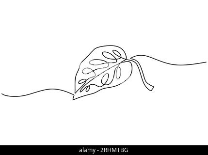 One continuous single line of monstera leaf for decoration isolated on white background. Stock Vector