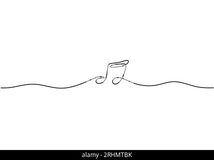 Continuous one single line of music notes symbol isolated on white background. Stock Vector
