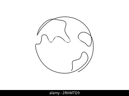 Continuous one single line of globe earth isolated on white background. Stock Vector