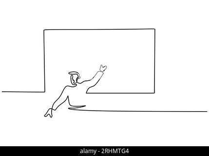One continuous single line of man presentation or teaching in front white board isolated on white background. Stock Vector