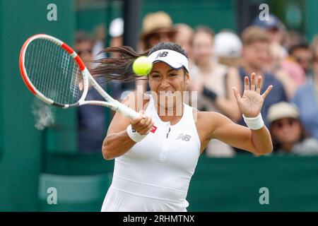 Tennis player Heather Watson (GBR) in action at the 2023 Wimbledon Championships ,All England Lawn Tennis and Croquet Club,London,England. Stock Photo