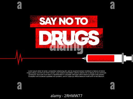 Say no to drug background poster or banner for International Day against Drug Abuse isolated on black background. Stock Vector