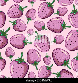 Hand drawn strawberry seamless pattern made in cute style isolated on pink background. Stock Vector