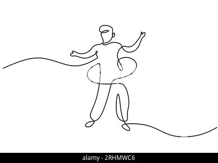 One continuous single line of man playing hula hoop isolated on white background. Stock Vector