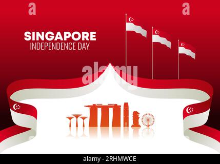 Singapore independence day background banner poster for national celebration on august 9. Stock Vector