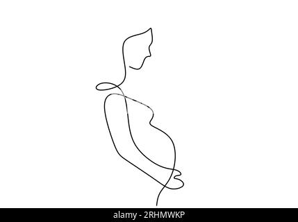 One continuous single line of pregnant woman isolated on white background. Stock Vector