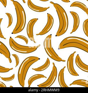 Hand drawn bananas seamless pattern made in cute style isolated on white background. Stock Vector