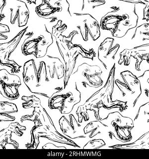 Seamless pattern of cute dinosaurs in monochrome style isolated on white background. Stock Vector