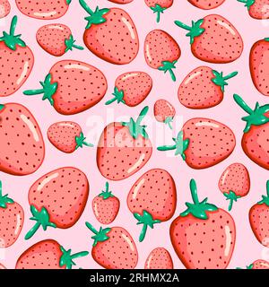 Hand drawn strawberry seamless pattern made in cute style isolated on pink background. Stock Vector