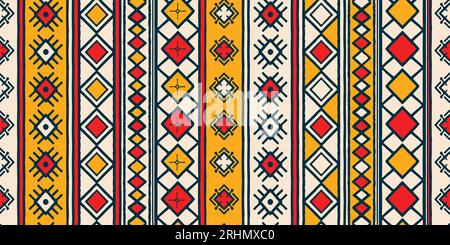 Set of hand drawn seamless patterned patterns on ethnic themes. Good for textiles, headbands, paper and wallpaper. Color combination. Vector illustrat Stock Vector