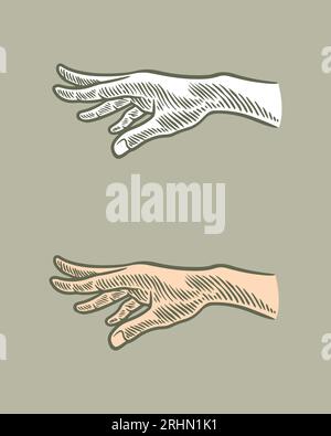 hand drawing engraving hand hi five isolated on grey background Stock Vector