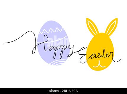 One continuous single line of two cute eggs for easter day isolated on white background. Stock Vector