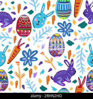 Seamless pattern of easter elements isolated on white background. Stock Vector