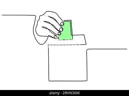 One continuous single line of hand put money in box isolated on white background. Stock Vector