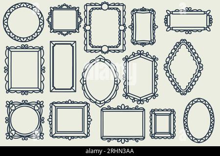 15 hand drawn frame decoration set. collection of hand drawn doodle frames isolated on white background, black drawings set, minimal freehand drawn sk Stock Vector