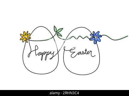 One continuous single line of two eggs for easter day isolated on white background. Stock Vector