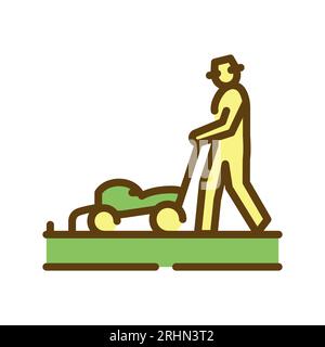 Lawn mowing color line icon. Garden service. Editable stroke. Stock Vector