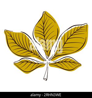 Chestnut autumn leaf icon in line art flat style. Vector illustration isolated on a white background. Stock Vector