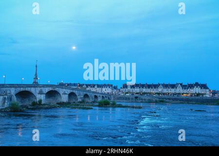 The Jacques-Gabriel Bridge over  the Loire river in Blois, France, Stock Photo