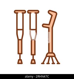 Crutches sign сolor line icon. Physiotherapy. Pictogram for web page. Stock Vector