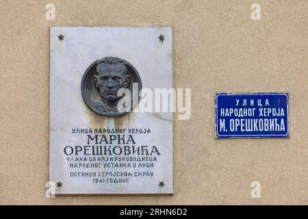 Belgrade, Serbia - July 20, 2023: Memorial Plaque and Street Named in Honor of Marko Oreskovic Second World War Hero in Capital City Centre. Stock Photo