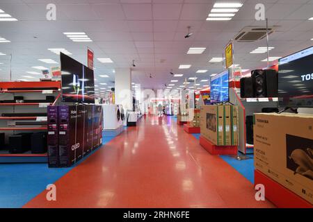 Moscow, Russia - Aug 14. 2023. Inside Mvideo shop of electronics and a home appliances in Zelenograd Stock Photo