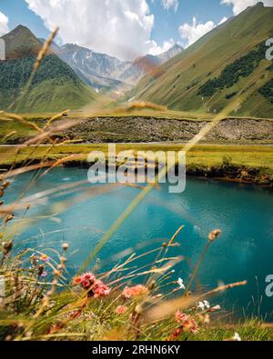 Blue mineral lake Abano in Trusso valley, Georgia Stock Photo