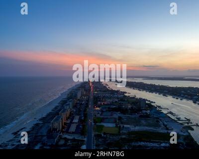 Aerial view of Perdido Key beach at sunset Stock Photo