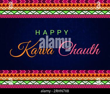 happy karva chauth background wallpaper with traditional border design and typography in the center