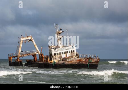 Shipwreck of the Zeila in surf of a shore break Stock Photo