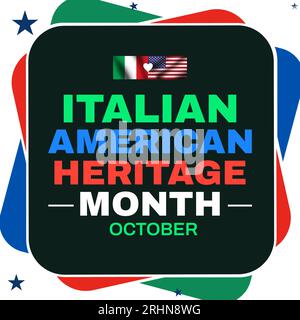 Italian American Heritage Month wallpaper design with colorful minimalist shapes and typography. Stock Photo