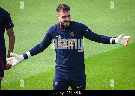 Poissy, France. 18th Aug, 2023. Arnau TENAS of PSG during the training of the Paris Saint-Germain team on August 18, 2023 at Campus PSG in Poissy, France - Photo Matthieu Mirville/DPPI Credit: DPPI Media/Alamy Live News Stock Photo