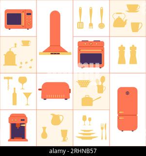 Clipart of kitchen tools. Set of kitchen equipment and utensils Stock Vector