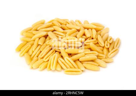 Malloreddus pasta on a white background Stock Photo