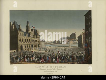 Son Altesse Royale Monseigneur le duc d'Orléans, lieutenant général du royaume, se rendant à l'Hôtel de ville le 31 juillet 1830. Museum: PRIVATE COLLECTION. Author: Henri Courvoisier-Voisin. Stock Photo