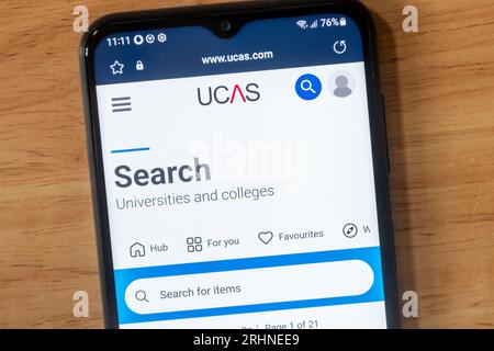 August 18th 2023. This year's A level results are out, and some students wanting to go to university but without the required grades are going through the clearing process to find places. The UCAS clearing 2023 website is shown on a mobile phone. Stock Photo