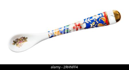 top view of decorated china tea spoon cutout on white background Stock Photo