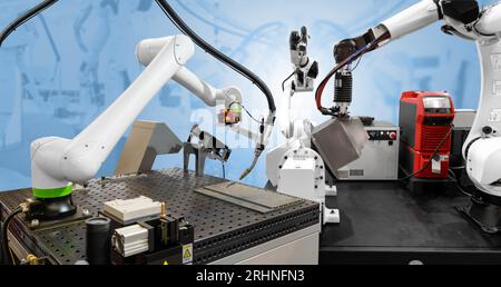 robots in a smart factory. Smart industry 4.0 concept. Stock Photo