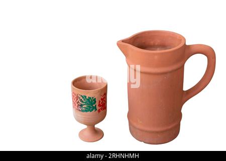 An earthenware jug of water isolated on a white background Stock Photo