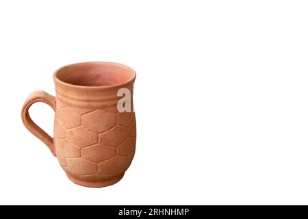 Clay empty mug isolated on a white background Stock Photo