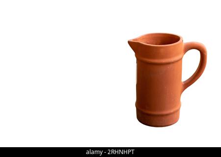 Handmade clay jug isolated on white background Stock Photo