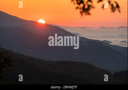 Sun Rises Over Cloud Inversion In The Southern Appalachian Mountains in the Smokies Stock Photo