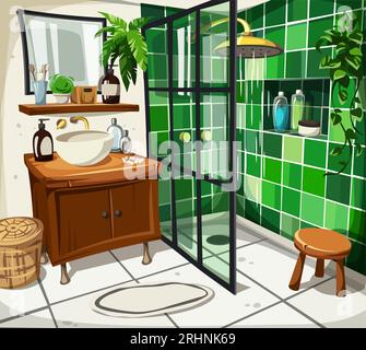 Cozy bathroom interior cartoon illustration Stock Vector Image & Art ...